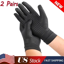 2Pairs Copper Infused Arthritis Compression Gloves Full Finger Joint Pain Relief
