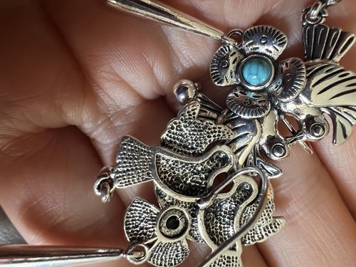 J.Jill Bird Earrings Flower Love Silver Turqiuose Dangle Kiss Romantic Boho - Picture 7 of 9