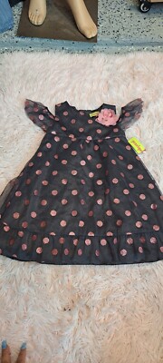 Penelope Mack Girl's Round Neck Knee Dress Button Size 2T Color Pink/gray