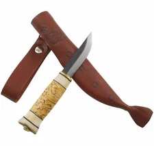 Wood Jewel Curly Birch Fixed Blade Knife Finland Carbon Steel Blade Sheath 23P