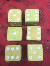 6 WOOD DICE - LARGE BIG GREEN - 3.5" - NATURAL WOOD LAWN Game YARDZEE-FARKEL