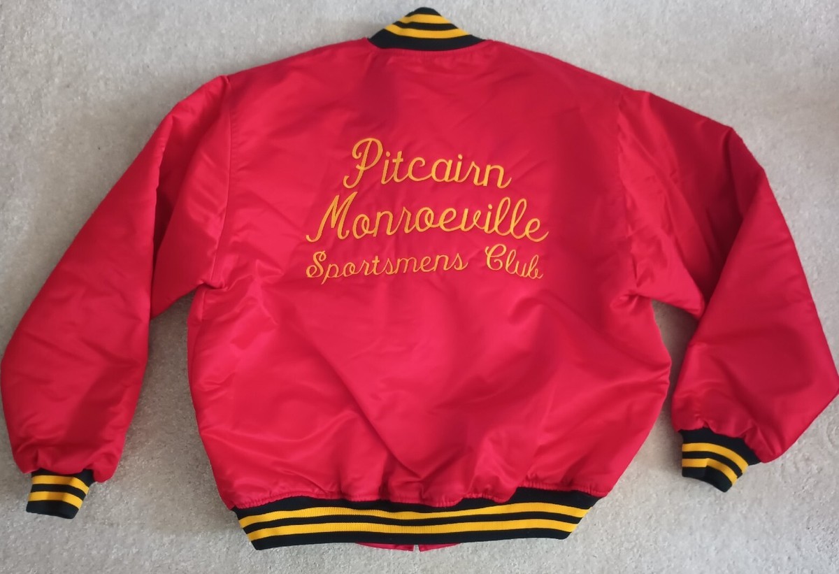 VTG Red Satin Bomber Jacket Sportsmen Club XL Game Sportswear