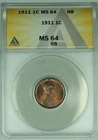 1911 Lincoln Wheat Cent 1C Coin ANACS MS 64 RB (Looks Better) (15)