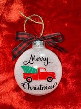 Hallmark Red Truck Merry Christmas Glass Ornament with Bow