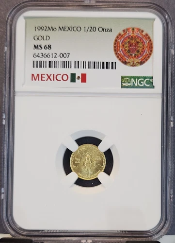 1992 MEXICO 1/20 ONZA GOLD LIBERTAD NGC MS 68 RARE BRIGHT BEAUTIFUL GEM BU