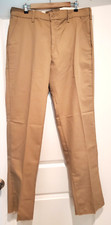 Red Kap Men's Stain Resistant Flat Front Work Pants Khaki Unfinished Hem Sz 38