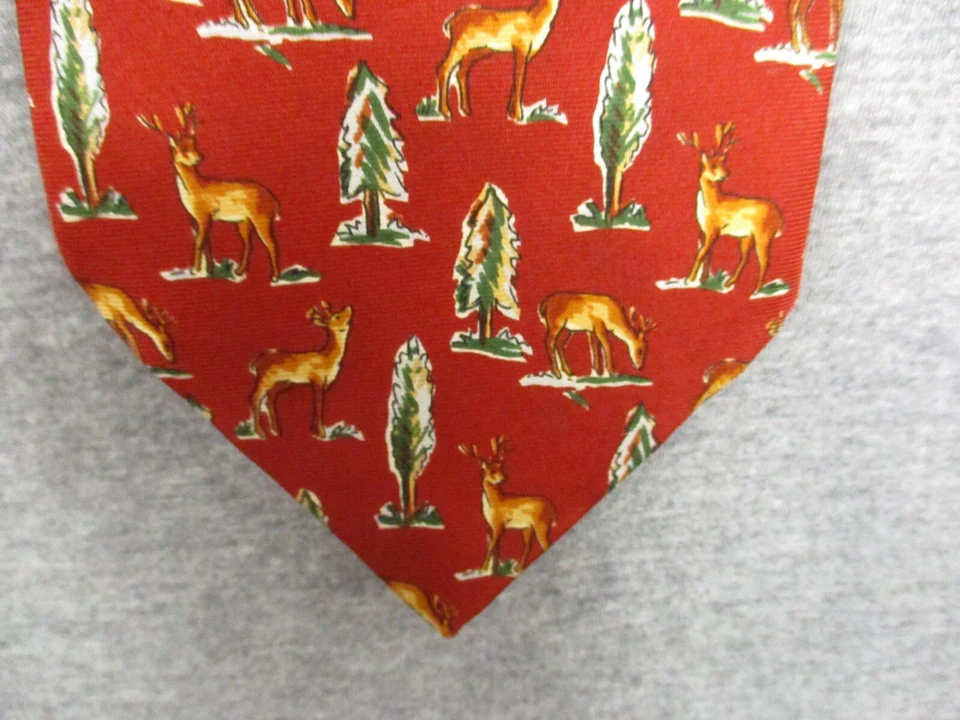 Corbata de seda Burberry hecha en Inglaterra animal naturaleza ciervo estampado roja RARA Foto 2 de 4
