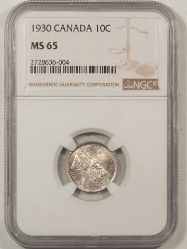 CANADA 1930 10c, KM-23a - NGC MS-65, FLASHY GEM!