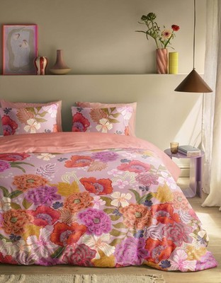 Oilily Satin Bettwäsche 135x200 Elyza multi Wende Blüten Mohnblumen Sommer rosa