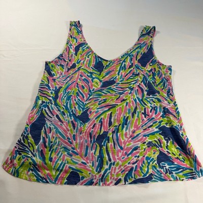 Lilly Pulitzer Palm Reader V-Neck Tank Top S Blouse Align Fit Loose Oversized