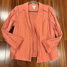 Chicos Coral Orange Open Jacket Blazer Collar Pockets Size 2 US L / 12