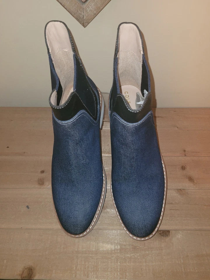 Cole Haan Women's Greenwich Bootie Chelsea Boot Blue Denim/Ivory NEVER WORN - Image 4 of 4
