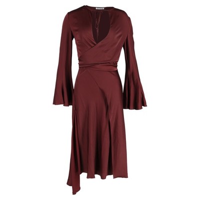 Acne Studios Long Sleeve Dress In  Satin Women Burgundy S