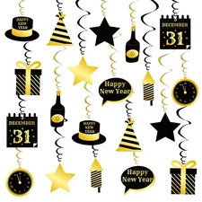 Happy New Year Hanging Swirls New Years Hanging Decorations Hello 2025 Black ...