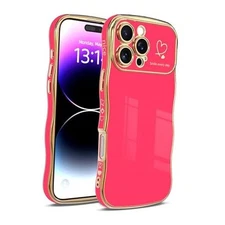 for Case for Women & Girls - Cute Wave Design with iPhone 14 Pro Max Hot Pink