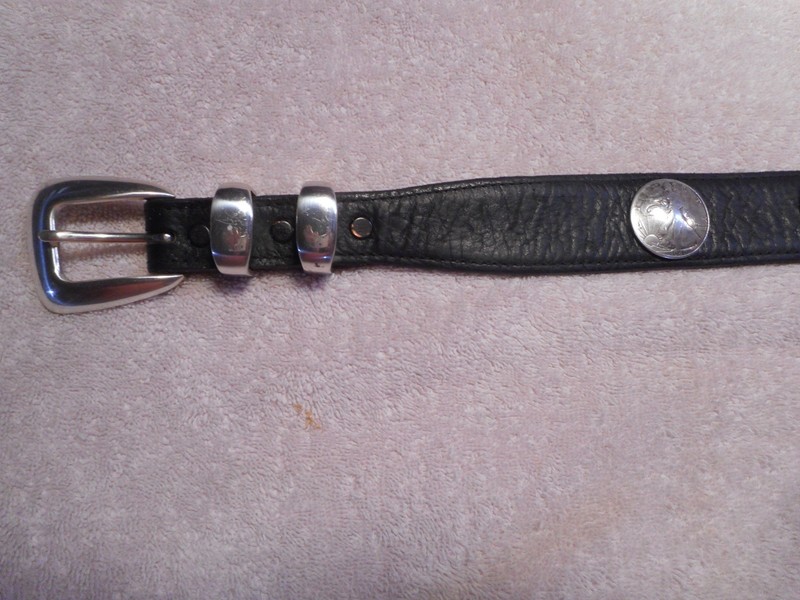 Western Americana Sz 36 Leather Concho Belt, 1940s Silver US Half Dollars x 10