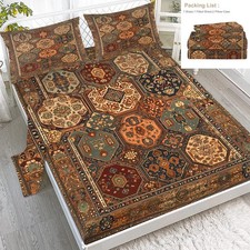 4PCS Soft Sheet Set Ancient Different Patterns Fitted Sheet with 2 Pillowcases