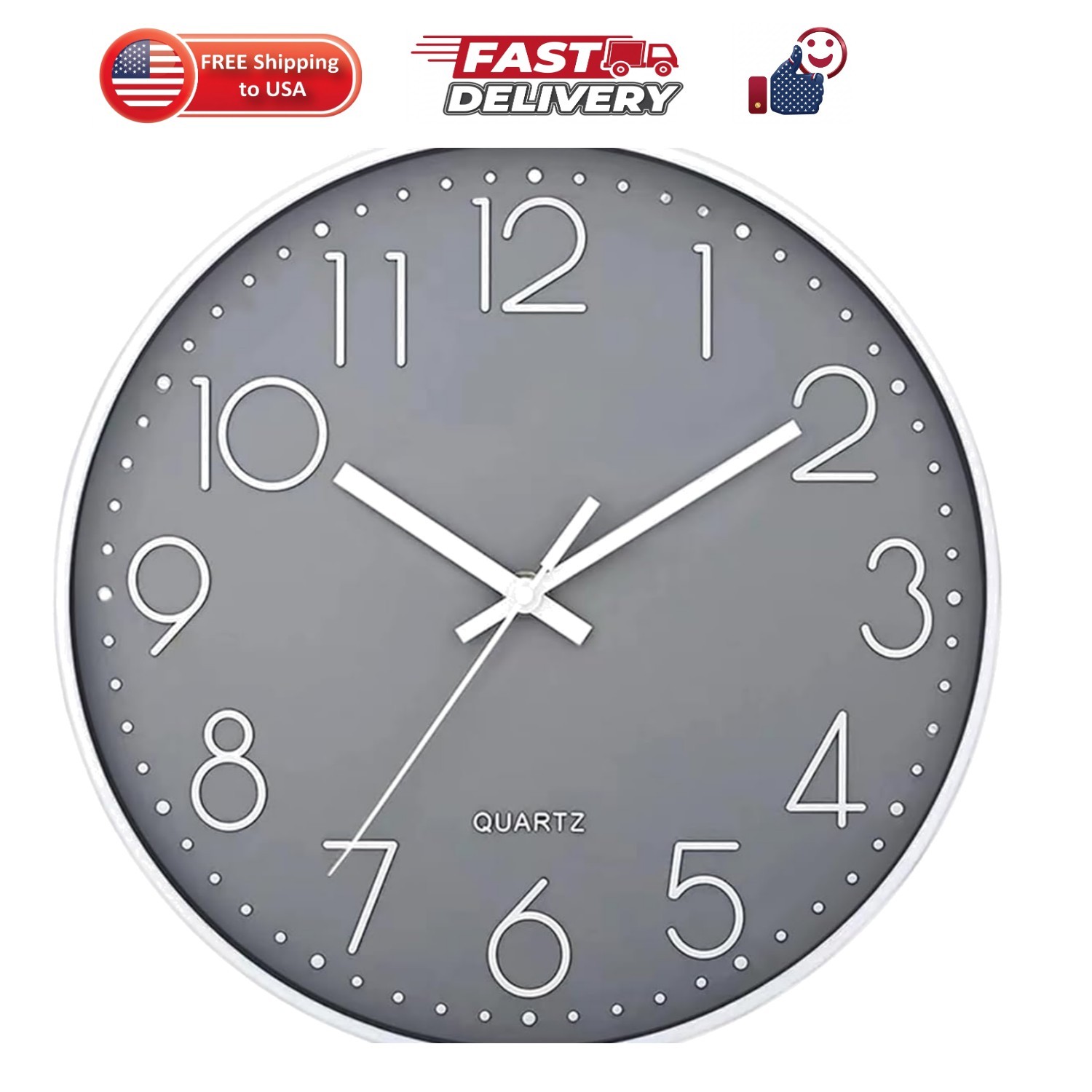 Wall Clock Silent & Non Ticking Modern Quartz Battery Operated Digital Quiet ...