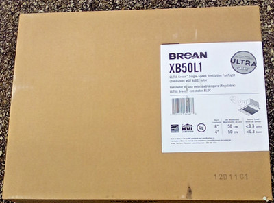 Broan XB50L1 Bathroom Ventilation Fan with Light, 50 CFM,  0.3 Sones