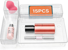 15 Pack Clear Plastic Drawer Organizer Set - 4 Sizes Makeup Vanity Organizer Che
