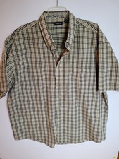 Arrow Wrinkle Free XXL Tan Plaid Dress Shirt Short Sleeve Button Down