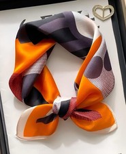 21"x21"Orange Pony Print Pure Mulberry Satin Silk 12momme Scarf 53x53cm6-26