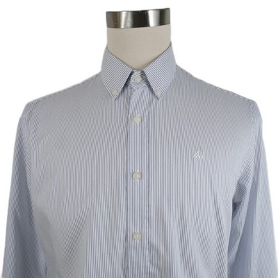 Quebramar Mens Cotton Button Down Navy Blue White Striped Dress Shirt Large