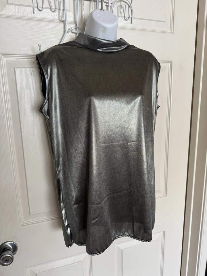 Top de fiesta discoteca vintage plateado/metálico con cuello falso, años 90’s Foto 4 de 4