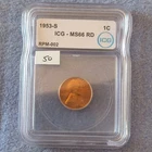 1953-S Lincoln Wheat Small Cent RPM-002 ICG MS66 RD Uncirculated