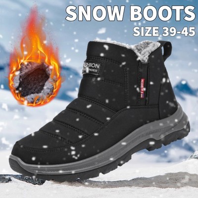 Men's Insulated Waterproof Snow Boots Warm Fur Outdoor Winter Shoes Black Ankle