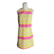 Ann Taylor Loft Corded Dobby Striped Sleeveless Shift Dress Barbiecore Size 8