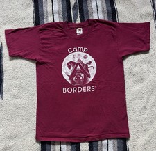 Vintage 90s Borders Books Cafe Camp T-Shirt Geneva Red Size L