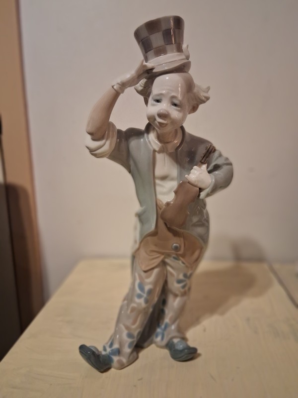 Large Retired Lladro Clown W/ Violin Figurine 1126 From 1971 Excellent Condition