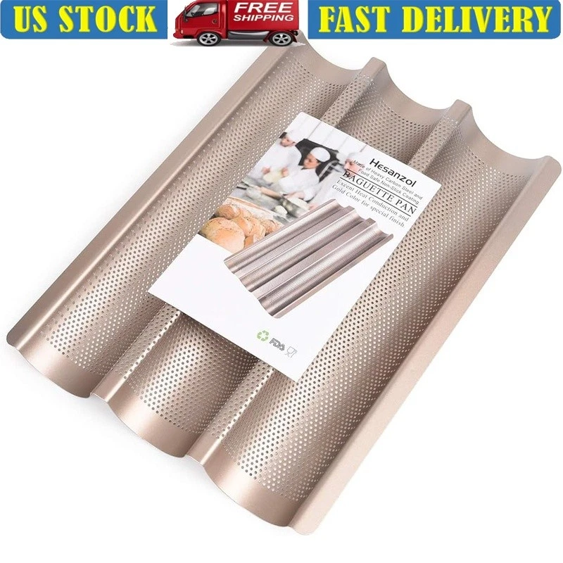 Nonstick Carbon Steel Baguette Pan Bread Baking Tray Oven Safe High Temp 15"