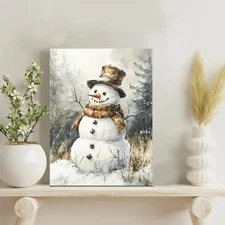 Snowy Landscape Snowman Canvas Stretched Ready to Hang 50x40 Home decor Gift