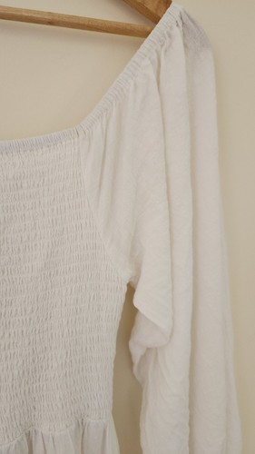 Nine Lives Bazaar ~ Jenny Shirred Dove Dress White Cotton Midi S AU 8 10 US 4 6 - Picture 16 of 17
