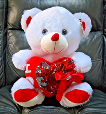 15" White Teddy Bear w/ "I 3U" Red Heart Plush
