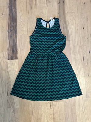 Francescas Dress Green/Navy Chevron, A-line, Size Small 