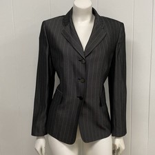 Kasper Blazer Womens 10P Black White Stripe Liquid Button Tailored Office Luxury