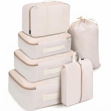 6 Pack Nylon Packing Cubes Organizer Set for Travel Beige