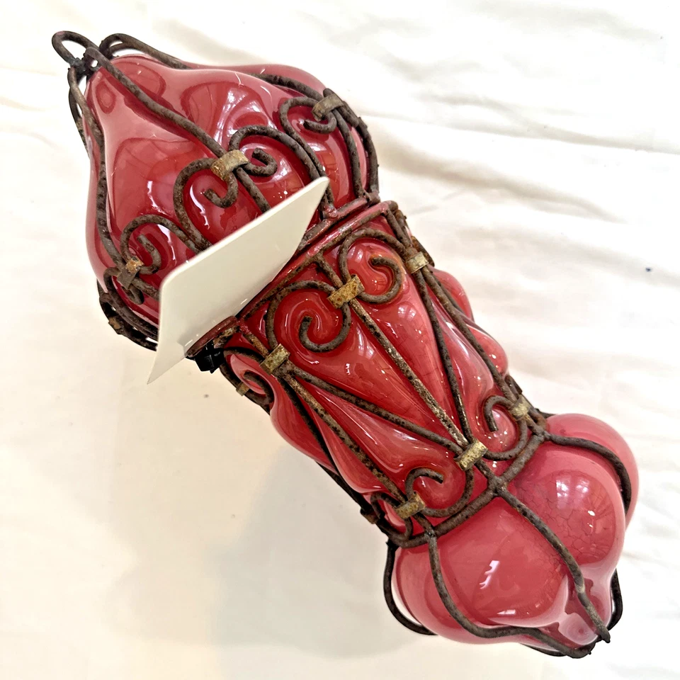 古董埃及新艺术风格手工吹吸顶灯仅 13 英寸高红色 — 第 3/4 张图片