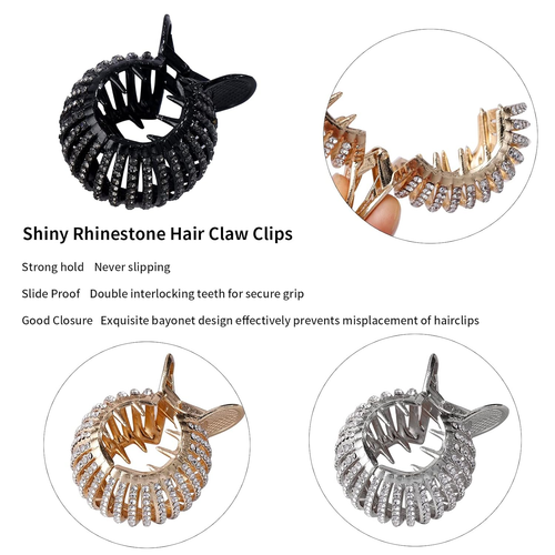 3 Pack Rhinestone Hair Claw Clips for High Ponytail Buckle Holder Long Hair - Picture 7 of 9