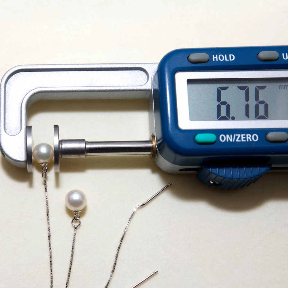 6.7mm Round Cream Japanese Akoya Pearl Earrings Sterling Silver Threader,3.7" - Image 4 of 4