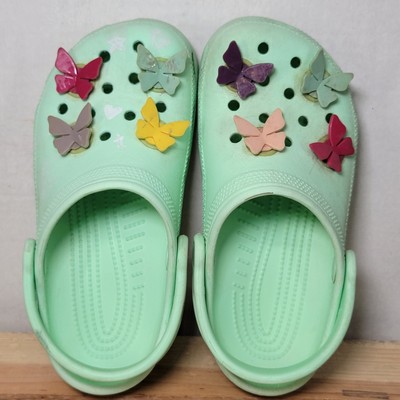 Crocs Mint Green Girls Clogs w/ Butterfly Charms Size J