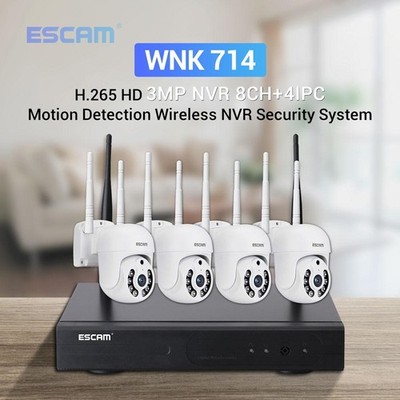 ESCAM WNK714 WIFI 1 NVR + 4pcs HD 3MP WIFI IP Dome Camera  8CH Wireless 2-ways