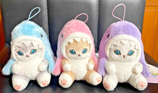 Set of 3 mofusand Pastel Shark Cat Keychain/Backpack Plush 3.9 inches US Seller