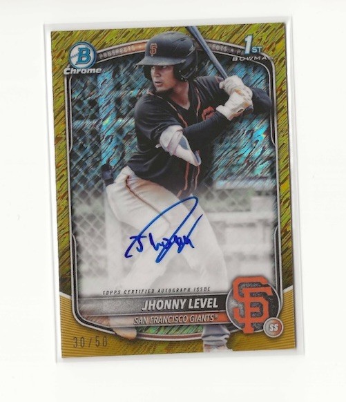 2025 Bowman Jhonny Level Chrome Auto Gold Shimmer Refractor 1st Prospect # /50