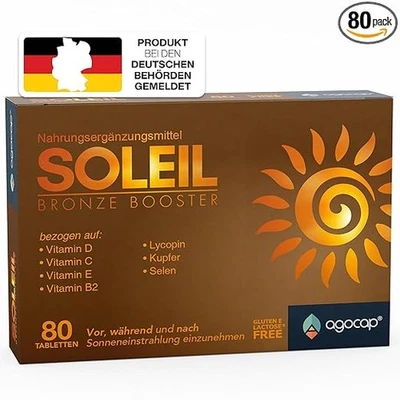 AGOCAP 2 in 1 Bräunungskapseln, Natürliche Bräune + Beta Carotin & Vitamine, 80 Tabs