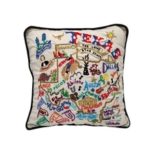 Catstudio Texas Hand Embroidered Throw Pillow Case Austin Dallas Lone Star 2008