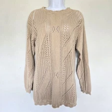 Rafaella Beige Open Knit Sweater Size M Boho Slouchy Cottagecore Textured Cozy